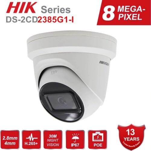 Hikvision 8MP POE IP Camera Outdoor DS-2CD2385G1-I 4K Darkfighter IR Turret CCTV Video Surveillance Camera H.265+ SD Card Slot