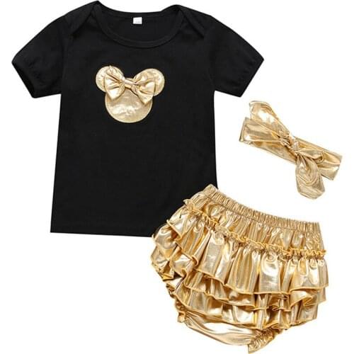 Cartoon Newborn Baby Girls Outfits Applique Summer T-shirt Short Headband Suits Sweet Infant Kids Clothes Set 0-24M