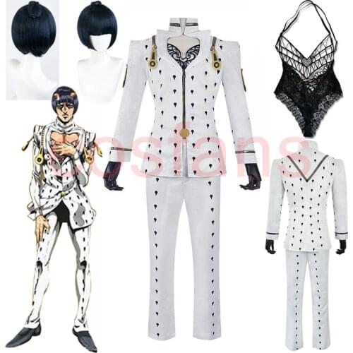 Anime JoJos Bizarre Adventure Golden Wind Bruno Buccellati Cosplay Costume Men Bucciarati Suit Halloween Costumes Lace Top Wig