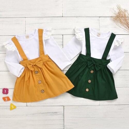 LZH Long Sleeve Kids Clothes Baby Girls Lace Suits Overalls Solid T-shirt+Skirts 2PCS Suits Cotton Children Clothing 2 to 5 Year