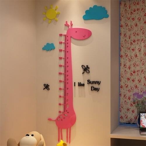 Cute Cartoon Giraffe Wall Sitcker 3D Acrylic Stickers For Kids Room Baby Growth Height Chart Wall Sticker Baby Room Decoration