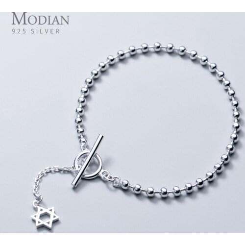 Modian Classic Minimalism 925 Sterling Silver Light Beads Strand Bracelet for Women Stars Geometric Shape Bracelet Fine Jewelry
