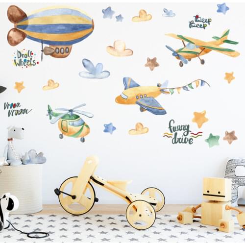 Cartoon Airship Wall Stickers for Kids Room Nursery Eco-friendly Vinyl Wall Decals Art Wall Murals Poster DIY Home Deoration