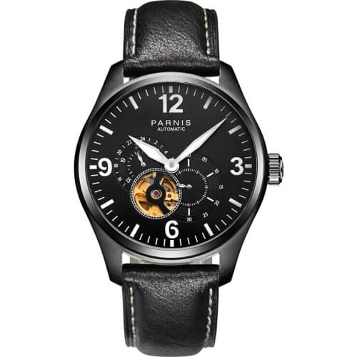 Parnis Pilot PLUS Seriers Luminous Mens Leather Watchband Fashion Automatic Mechanical Watch Wristwatch