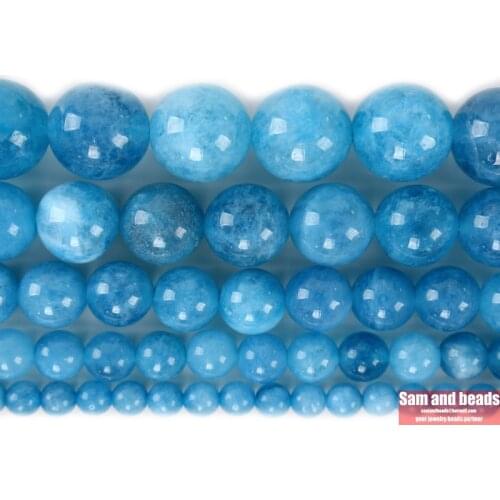 Natural Stone Aquamarine Sea Blue Angelite Round Loose Beads For Jewelry Making DIY Bracelets Necklace 15'' 4/6/8/10/12mm