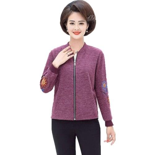 New 2020 Spring Autumn Womens Jacket Middle-aged and Elderly Ladies Coats Long Sleeve Embroidered Casual Jackets Plus Size 4XL