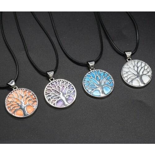 Natural Shell Pendant Necklace Life Tree Multiple Color Dyed Shell Abalone Shell Charms Wax Thread for Jewelry Necklace