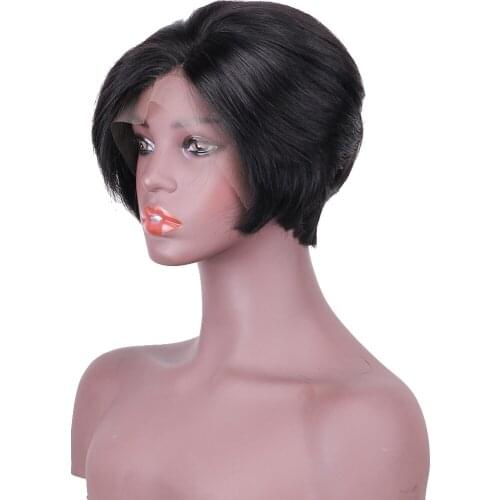 Pixie Cut Wig Lace Frontal 13*4Human Hair Wigs 150% Remy Brazilian PrePlucked Hairline Bleached Knot Jet Black Cheap wig