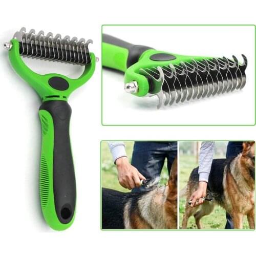 Pet Dematting Comb with Dual Sided Rake for Dogs and Cats of Gently Removes Loose Undercoat Mats Tangles and Knots Comfortable M