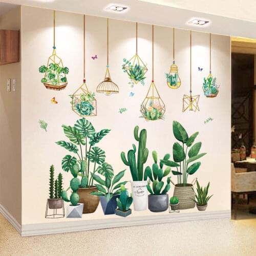 [shijuekongjian] Green Plant Wall Stickers DIY Potted Culture Mural Decals for Living Room Bedroom Kitchen House Decoration