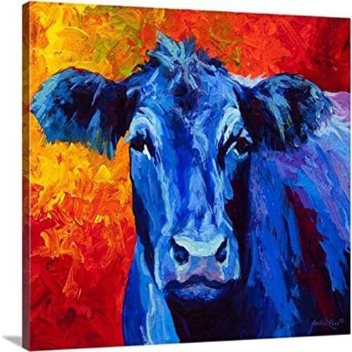 Modern Wall Art 100% Handpainted Abstract Pictures Blue Cow Pictures on Canvas Oil Paintings for Wall and Home Decorations