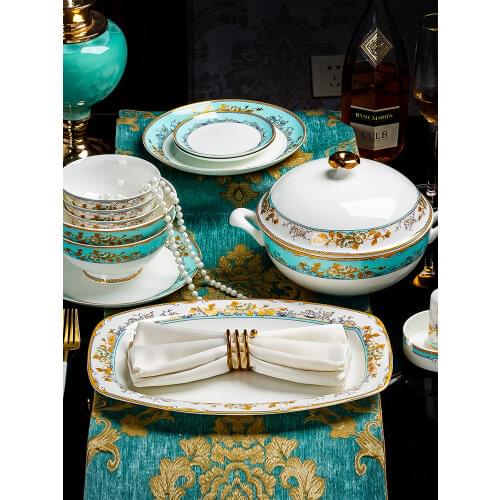 Dinner European Style Plates Porcelain Vintage Wedding Dinner Plates Retro Fashion Geschirr Set Home Accessories BS50PZ