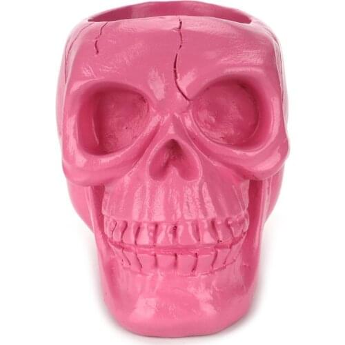 Creative Pink Skull Ornament Skeleton Pen Holder Desktop Pencil Organizer Makeup U4LD