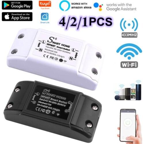 WiFi+RF 433 Remote Control Wifi DIY Wireless Remote Smart Switch Module Four Control Methods Support Google Home Amazon Alexa