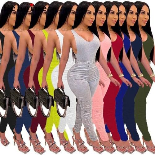Womens Tight Sexy Sleeveless High Waist Striped Vest Tops Pleated Long Stacked Pants Suit Jogger Matching Set Casual Tracksuit
