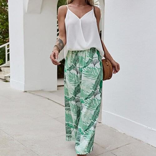 Casual Women Loose Outfit Sleeveless Solid Color Camisole Wide Leg Pants Suit for Summer