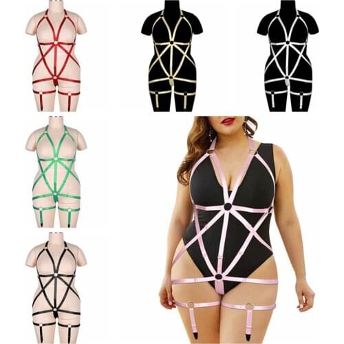 Hanging Neck Full Body Harness Lingerie Plus Size Busty Woman Sexy Straps Bondage Suspenders Goth Hollow Bra Sling Club Rave