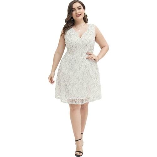 Plus Size Lace Dress Women Deep V-neck Casual Sleeveless Summer Tank Dress Womens Clothing Elegant Party Dress