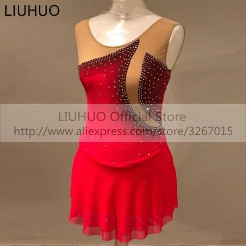 LIUHUO Womens Girls' Adult Kid Performance Ballet Rhythmic Gymnastics Competition Leotard Ice Figure Skating Dress Red Dance