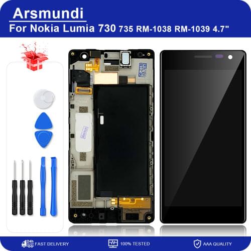 For Nokia Lumia 730 735 RM-1038 RM-1039 4.7" LCD Display Touch Screen Digitizer Assembly With Frame Replacement LCDs + Gift