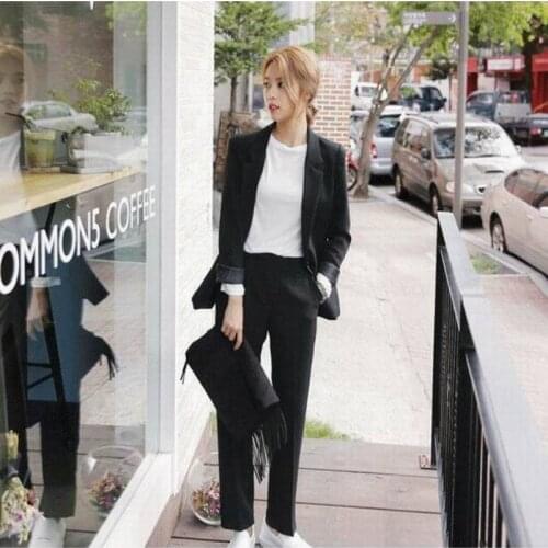 2-piece suit spring and autumn suit female loose temperament long-sleeved Office Lady business casual jacket + pants suit