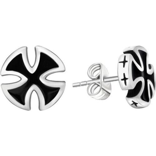 2 Pieces Fashion Punk Cool Biker Black Colors Cross Stud Earrings Anti-allergy Mens Male Body Piercing Jewelry