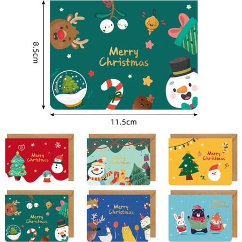 6Pcs/Set Christmas Greeting Card Small Mini Christmas Blessing Greeting Cards Envelope Postcard Gift Cards For Child Party 2021