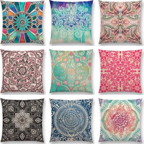 Boho Art Flower Gorgeous Floral Diamond Doodle Botanical Geometry Mandala Decorative Pattern Cushion Cover Sofa Pillow Case