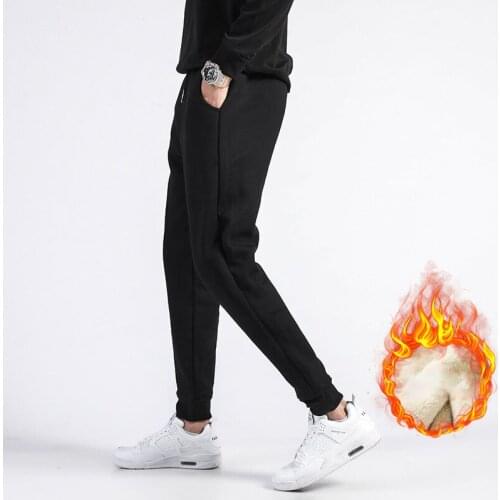 Winter Men Pants Solid Color Big Size Thick Warm Straight Pencil Pants Fleece Lambwool Casua Loose Style Male Trousers C3139
