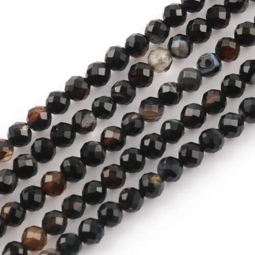 Natural Stone Faceted Black Striped Agate Beads Spacer Round Loose Beads For Jewelry Making DIY Bracelet Necklace 2 3 4 mm 15
