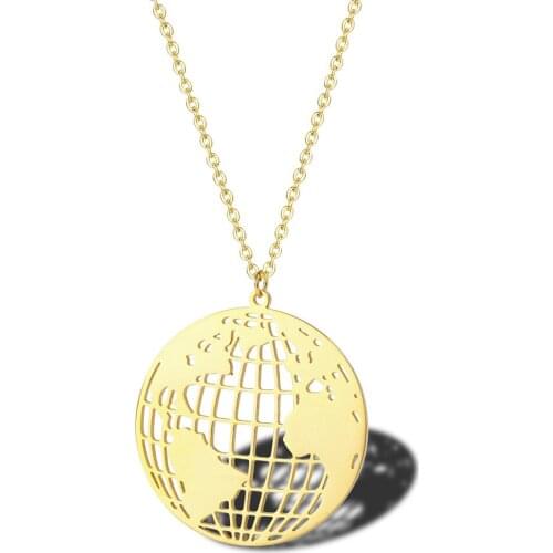 Classical Round World Map Earth Pendant Necklace Youth Creative Globe Neck Chain Lady Stainless Steel Clavicle Chain