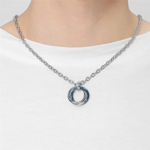Three Circle Necklace Men Stainless Steel Interlocking Circles Pendant Necklace Geometric Zircon Hip Hop Jewelry Women For Gifts