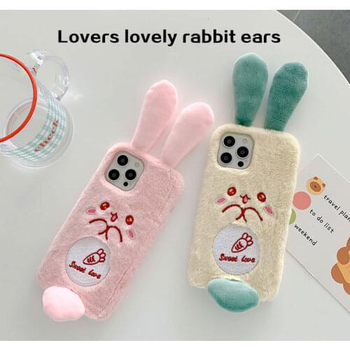 For iPhone12 Pro Max cases. iPhone 11 X XS XR 6S 7 8 Plus cute Rabbit ear case plush all package protection phone cover