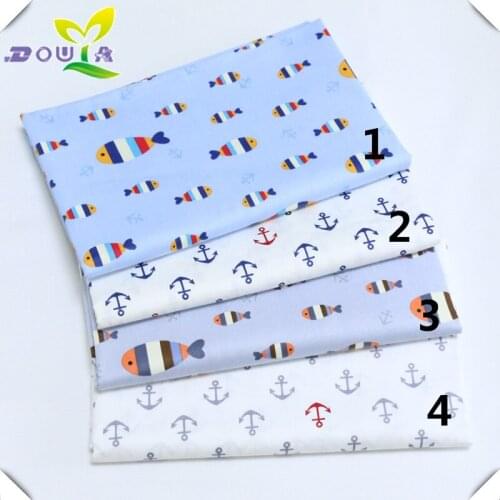 Cotton cartoon small fish printing fabric for Navy wind pure cotton neonate bag by spadle bag fabric