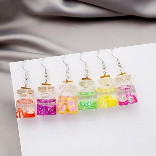 Classic Cute Handmade Fruit Bottle Pendant Earrings For Women Girls Fashion Orange Pitaya Cup Charms Dangle Ear Jewelry Gifts