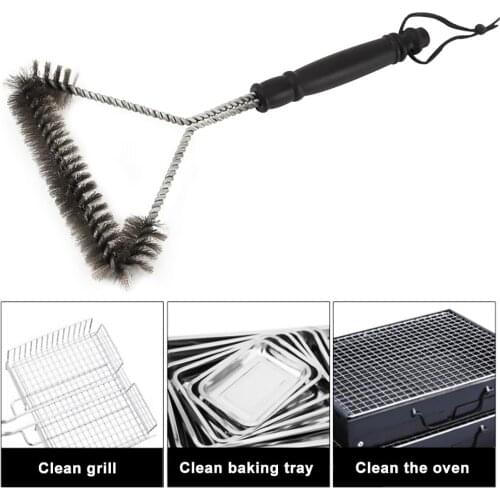 Kitchen Accessories BBQ Grill Barbecue Kit Cleaning Brush Stainless Steel Cooking Tools Wire Bristles Triangle Cleaning Brushes