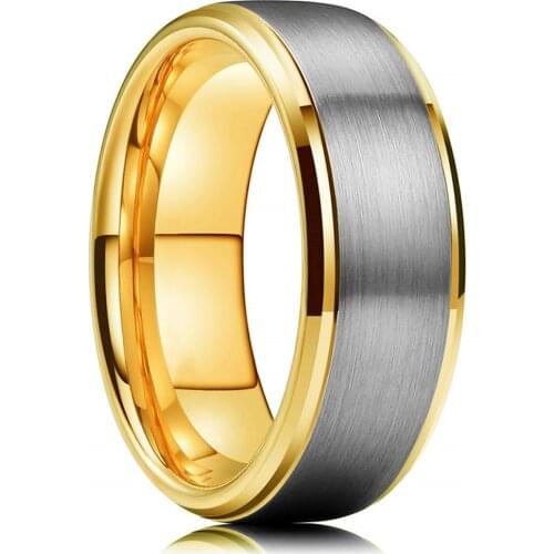 Fashion 8mm Silvery and Gold Brushed Stainless Steel Men Ring Gold Groove Step Edge Ring Mens Wedding Band Jewelry Gift Size6-13
