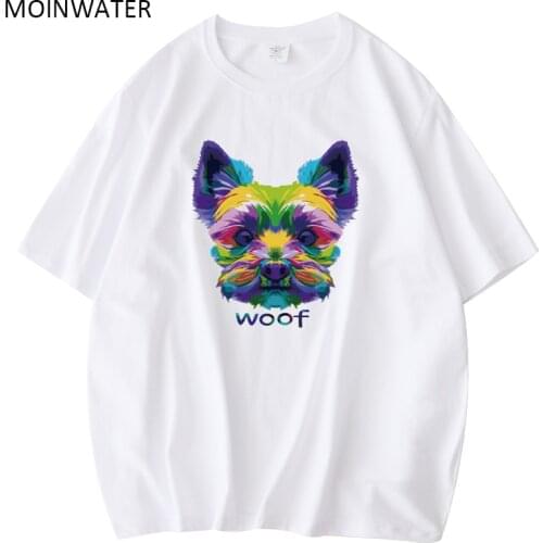 MOINWATER Colorful Dog Printed White Green T shirt for Women Cotton Lady Short Sleeve Tees for Summer MT21047