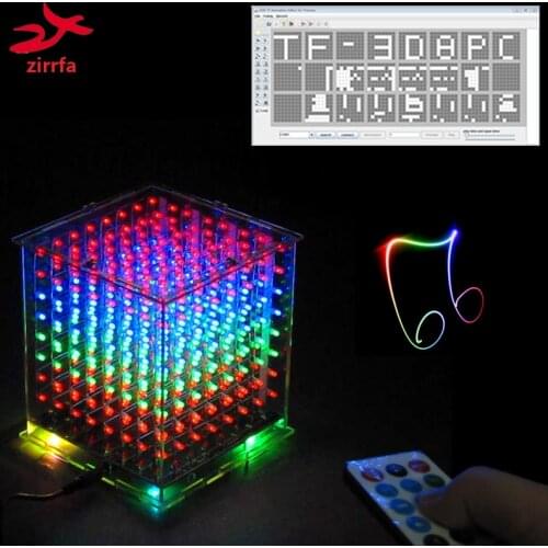New for TF card 3D 8 8x8x8 mini multicolor mp3 music light cubeeds kit built-in music spectrum,led electronic diy kit
