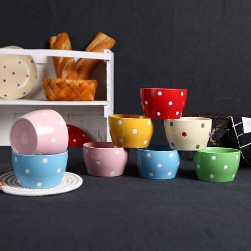 6 Pieces Polka dot round bowl set ceramic small rice bowl instant noodle soup bowl household ceramic tableware cute rice bowl