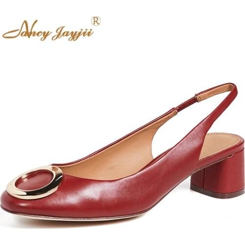 Caterina Woman Pumps Ladies Shoes Dress Party Casual Metal Decoration Slingback Elastic Band Block Chunky Heels 2021 Autumn 44