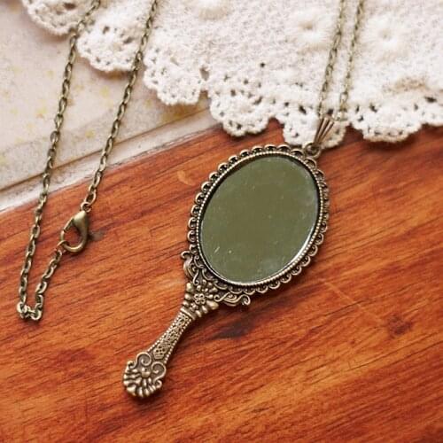 New Fashion Vintage Cosmetic Mirror Pendant Necklace for Women Jewelry Gifts