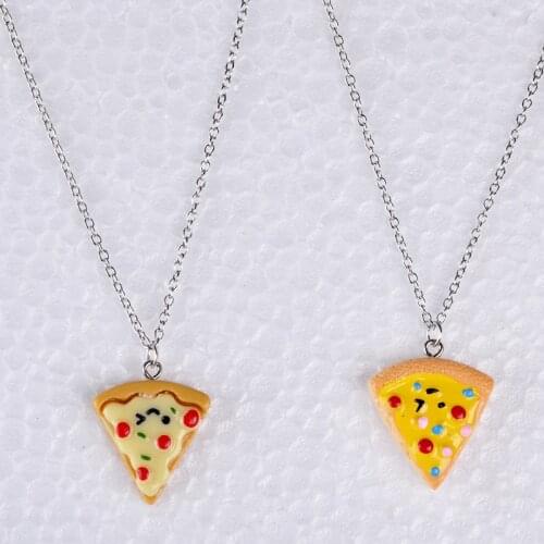 Resin kawaii food pizza pendant necklace for women girl link chain necklace jewelry fashion jewellery boutique bijoux ornament