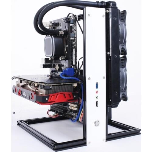 Water-cooled heat dissipation fully open aluminum alloy chassis DIY assembly chassis vertical ATX MATX ITX universal rack USB3.0