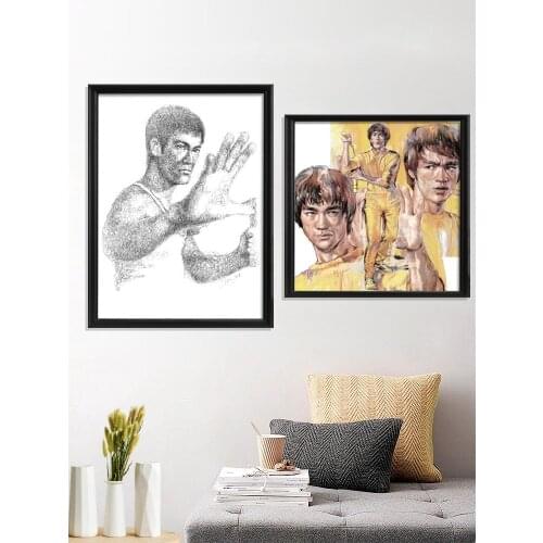 Bruce Lee Movie Star Portrait Kong Fu Dragon Poster Room Wall Stiker Home Decor Prints Gift Art Silk