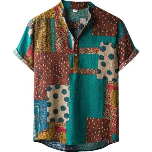 2021 Summer Ethnic Shirt For Men Casual Short Sleeve Vintage Shirt Camisas Blouse Hot Men Clothing Tops рубашка мужская