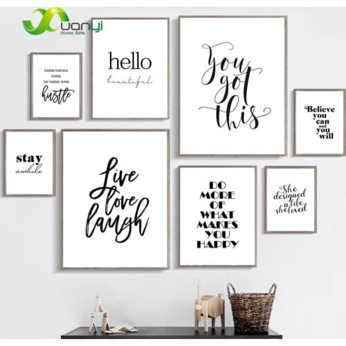 Nordic Modern Home Decor Live Love Laugh Inspiring Quotes Wall Art Canvas Painting Black And White Poster Prints For Living Room