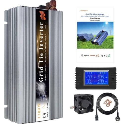 Mars Rock 1300W Micro Inverter Solar On Grid Tie MPPT 36/60/72 Cells 10.5-30V or 20-50VDC to 120V or 230VAC With Power Meter