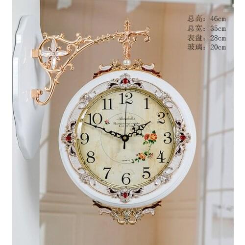 Vintage Luxury Wall Clock Silent Digital Double Sided Retro Wall Clock Antique European Living Room Wandklok Home Decor JJ60WC