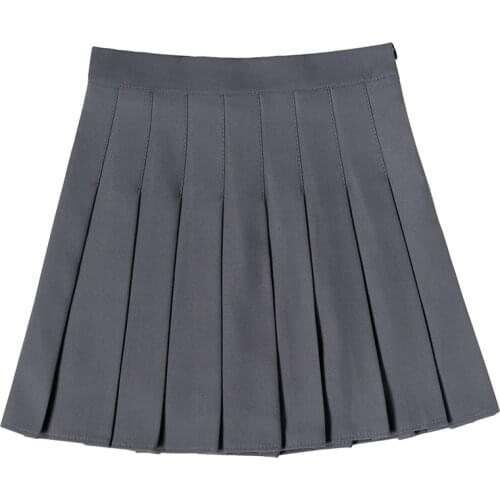 PERHAPS U Women Balck Gray White Pink Empire Zipper Pleated A-line Mini Skirt Summer S0303